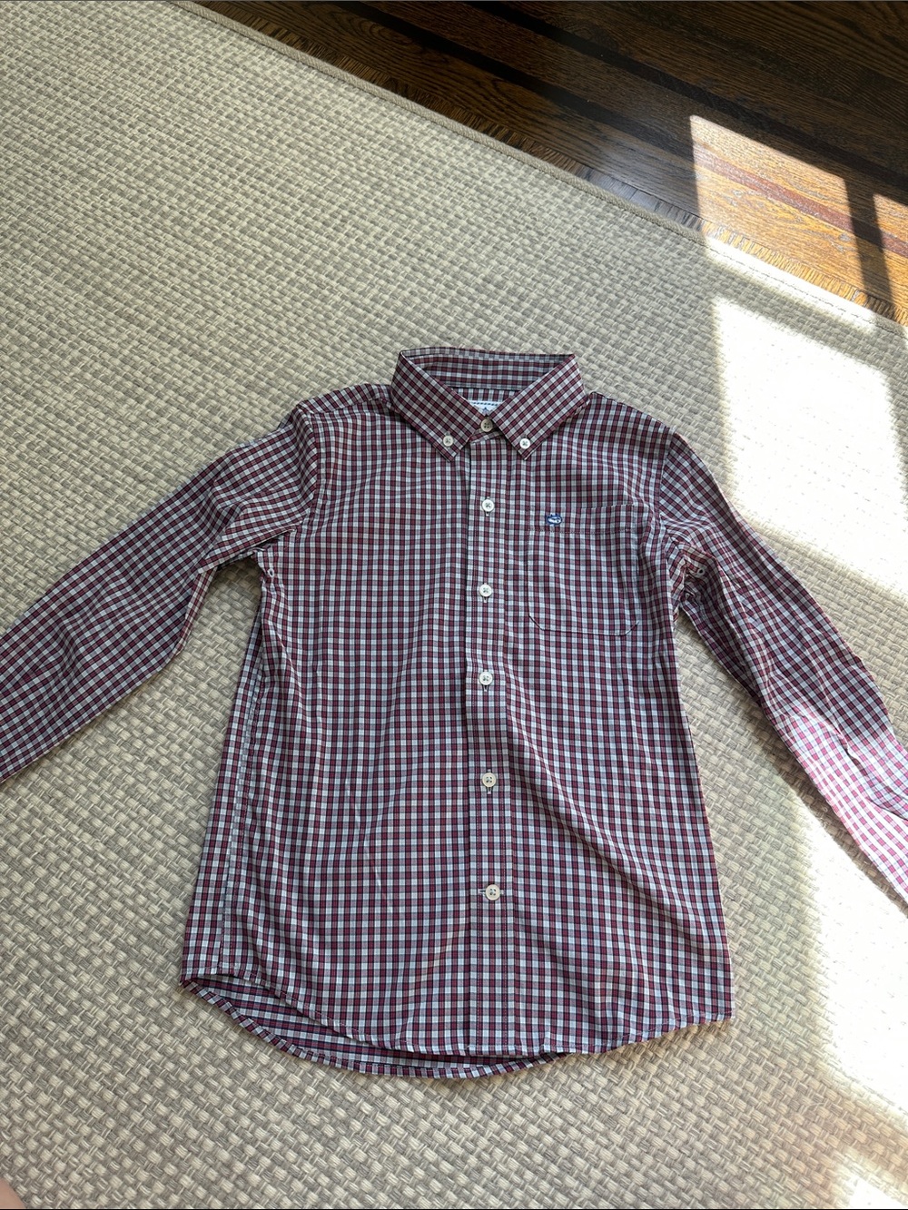 Southern Tide Boys Burgundy and White Check Button-Down Shirt
